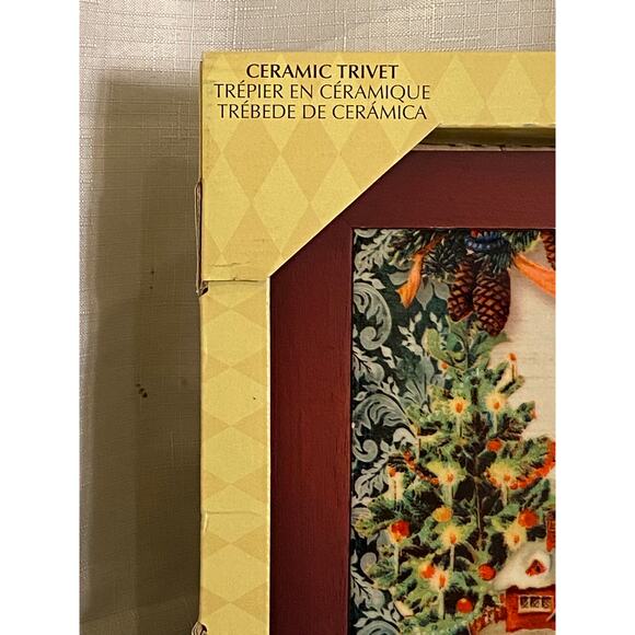 Cypress Home Ceramic Trivet Holiday Snow Scene by Audrey J Roberts 8" x 8" NIB - Picture 5 of 14